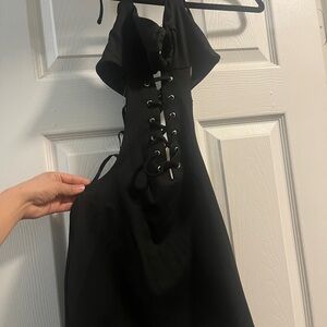 Black Bodycon Mini Dress with Bustier and Halter Neckline for Cocktail